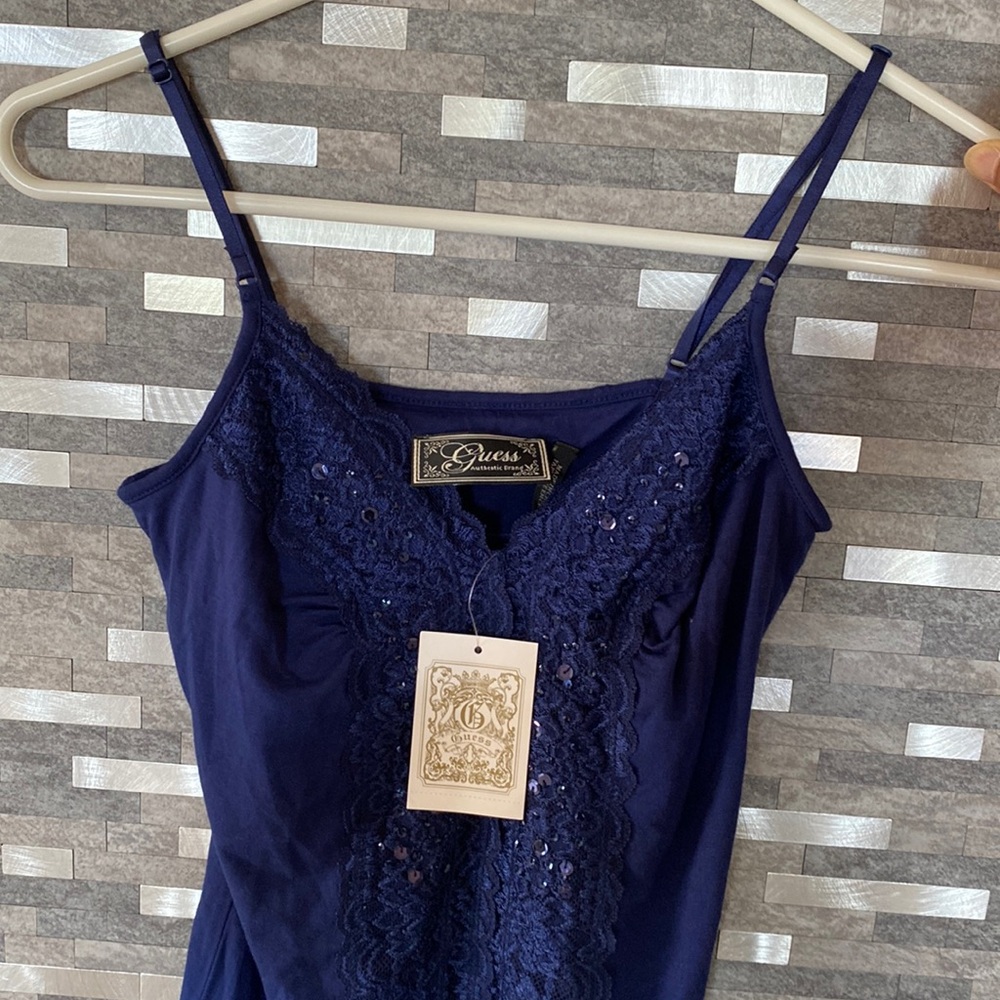 Guess women tank top with lace indigo shadow
